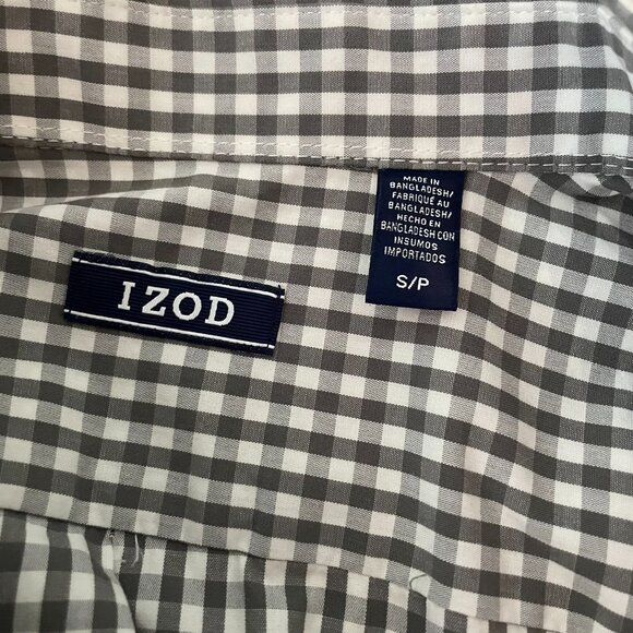 Izod Men’s Button-Down Shirt Size S/P Long Sleeve Brown Check on White - Picture 10 of 11